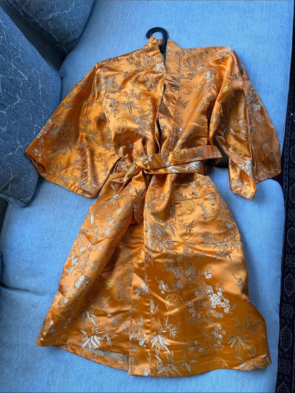 Golden Silk Floral Kimono Robe